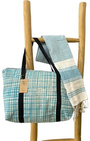 Štýlový set plážovej tašky + osušky HAMAM 75 x 150 cm, tyrkysový