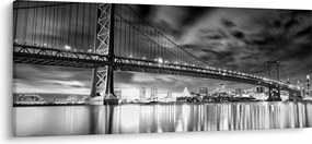 Obraz - Most Benjamina Franklina, Filadelfia, čiernobiely (120x50 cm)