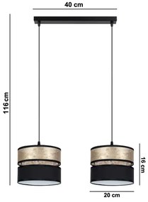 Luster na lanku LIMA 2xE27/60W/230V zlatá/čierna