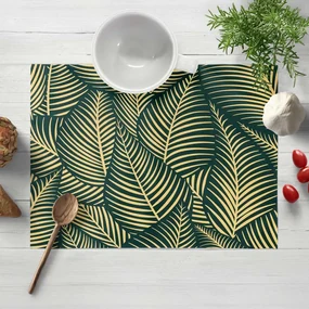 Biante Bavlnené prestieranie na stôl Sandra SA-569 Veľké béžové listy na zelenom 30x40 cm