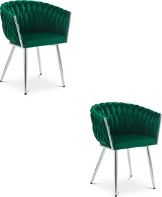 Zamatové jedálenské kreslo ORION VELVET so striebornými nohami, zelené