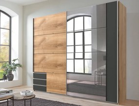 Šatníková skriňa so zrkadlom Emden, 225 cm, doskový dub/grafit