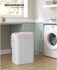 Bambusový kôš na bielizeň, skladací s objemom 72 l, 40 x 30 x 60 cm, biely