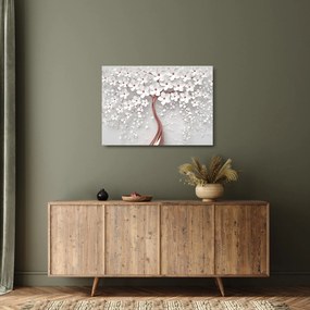 Sklenený obraz - Sklenený obraz bieleho stromu s kvetinami, rosegold (70x50 cm)
