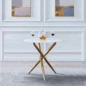 Kondela Jedálenský stôl/kávový stolík,  biela/gold chróm zlatý, priemer 80 cm, DONIO
