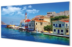 Sklenený obraz Grécko morská pobrežie hory 100x50 cm