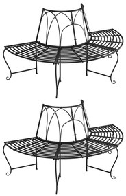 Polkruhová lavička k stromu 2 ks Ø159 cm čierna oceľová 3095717