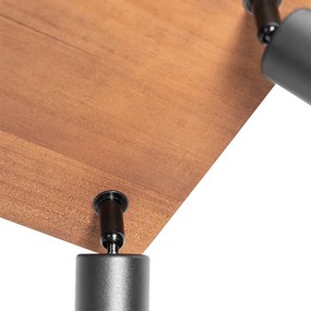 Priemyselné bodové svetlo čierne s drevom 4-svetlo - Kristina