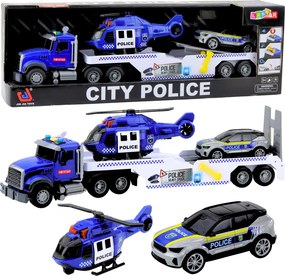 LEAN Toys Policajná súprava kamión, vrtuľník a auto, svetlá a zvuky