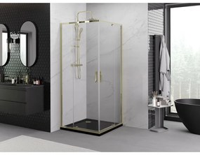 Mexen Exo, výklopný štvorcový sprchový kút 90 x 90 cm, číre sklo, zlatá, 8110-090-090-50-00