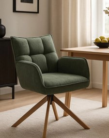 Otočné kreslo Marilla, drevené nohy, zelené (53240005)