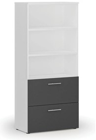 Skriňa so zásuvkami pre závesné zložky PRIMO WHITE, 800 x 420 x 1781 mm, biela/grafit