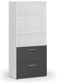 Skriňa so zásuvkami pre závesné zložky PRIMO WHITE, 800 x 420 x 1781 mm, biela/grafit