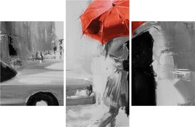 Obraz - Zamilovaný pár pod dáždnikom, červený (90x60 cm)
