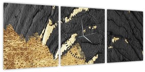 Obraz - Zlatá štruktúra N⁰1 (s hodinami) (90x30 cm)