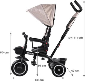 Trojkolesový bicykel Tiny Bike 3v1, béžový, so strieškou SP0650