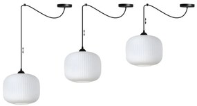 Závesné svietidlo Riffle Spider 3, 1x biele sklenené tienidlo, b