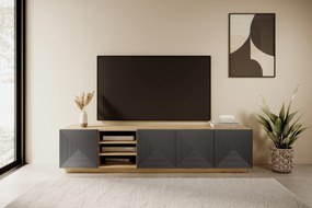 RTV skrinka Asha 200 cm s ryhovaným čelom - artisan / rivier stone mat