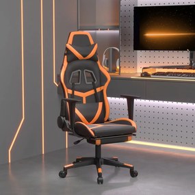 Herná stolička s podnožkou čierna a oranžová umelá koža