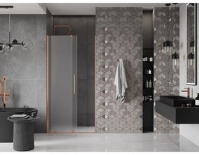 Mexen Velar, posuvné sprchové dvere do otvoru 90 cm, 8mm sklo námraza, medená matná, 871-090-000-31-65