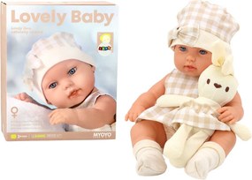 LEAN Toys Bábika Bobas v nosiči Zajačik v kockovanom oblečení, béžová