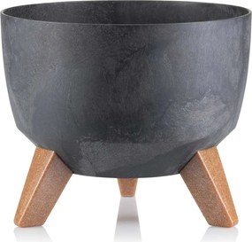 PLASTOVÝ KVETINÁČ ROSA LINEA SADA 2KS 15X24,3 CM+18,3X29,2 CM IMITÁCIA BETÓNU ČIERNA