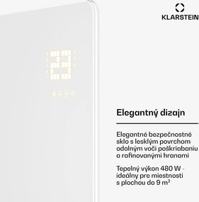 Klarstein Wonderglass infračervený panel | 480 W | 5-9 m² | Moderný dizajn zo skla | 90 cm x 58 cm