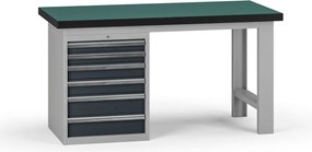 Pracovný stôl do dielne G8, 1500 x 750 x 800 mm, 1x kontejner, 6 zásuviek, grafit