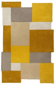 Ručne všívaný kusový koberec Abstract Collage Ochre / Natural, 200x290, žltá, kancelária, Flair Rugs