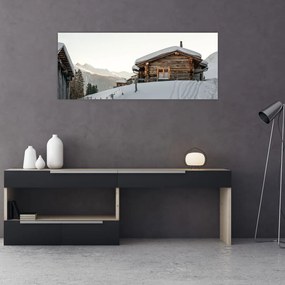 Obraz - horská chata v snehu (120x50 cm)