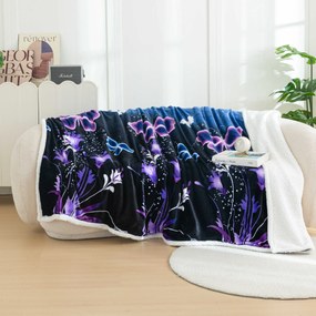 Mikroplyšová baránková deka VIOLET BUTTERFLY tmavomodrá Rozmer: 160 x 200 cm