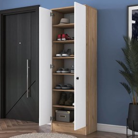 Biela/prírodná šatníková skriňa v dekore orecha 60x183 cm Theresa - Kalune Design