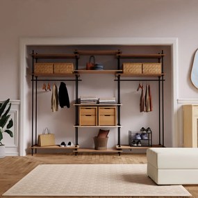 Otvorená šatníková skriňa v industriálnom dizajne DECO s 11 policami, 185x235x35 cm