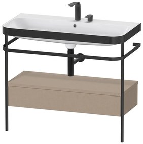 DURAVIT Happy D.2 Plus c-bonded kovový stojací podstavec s nábytkovým umývadlom s dvomi otvormi, 1 zásuvka, 975 x 490 x 850 mm, čierna/plátno, HP4743E7575