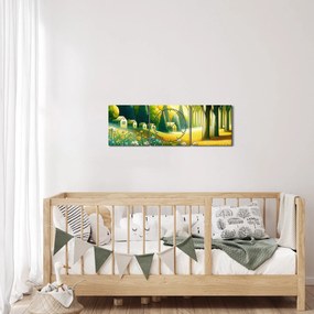Obraz - Dedina v žlto-zelenej (s hodinami) (90x30 cm)