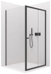 Cerano Varone, sprchovací kút s posuvnými dverami 90(dvere) x 90 (stena) x 195 cm, 6mm číre sklo, čierny profil, CER-CER-DY505B-9090