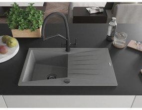 Mexen Cesar, 1-komorový granitový drez 775x470x190 mm a drezová batéria Duo, šedá, 6514-71-671701-70-B