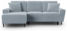 Svetlomodrá zamatová rozkladacia/s úložným priestorom rohová pohovka (ľavý roh/s leňoškou) Kyoto – Cosmopolitan Design