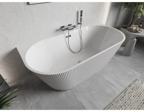 Mexen Oris, voľne stojaca ryhovaná vaňa 150 x 75 cm, biela lesklá, chrómový prepad, 52871507500-01
