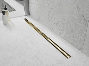 Mexen Flat nerezový sprchový žľab s rotačným 360° sifónom 80 cm, vzor SLIM, zlatá, 1541080
