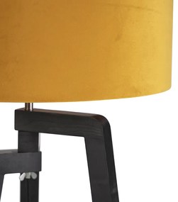 Stojaca lampa trojnožka čierna so žltým tienidlom a zlatom 50 cm - Puros