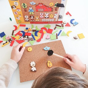 Korková doska s pribíjajúcimi tvarmi – Zvieratká, 150 dielov