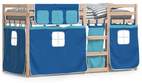 Poschodová posteľ so závesmi modrá 90x200 cm masívna borovica 3283893