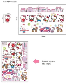 Veselá Stena Samolepka na stenu na stenu Hello Kitty s domčekmi