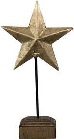 Dekorácia zlatá antik kovová hviezda na drevenom podstavci - 29*11*45cm