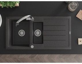 Mexen Andres, 1,5-komorový granitový drez 1000x500x200 mm a drezová batéria Elia, čierna škvrnitá, 6515-76-670101-00