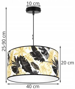 Závesné svietidlo Gold Flowers, 1x biele textilné tienidlo s kvetinovým vzorom, (výber z 2 farieb konštrukcie), (fi 40cm)