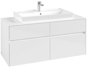 VILLEROY &amp; BOCH Collaro závesná skrinka pod umývadlo na dosku (umývadlo v strede), 4 zásuvky, 1200 x 500 x 548 mm, Glossy White, C08700DH