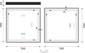 Nimco Čierne LED zrkadlo 700x700 s dvoma dotykovými senzormi - ZPC 13077VX-90