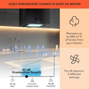 Klarstein Kronleuchter Smart, digestor, 40 cm, ostrovčekový, 595 m³/h, ovládánie cez aplikáciu, LED panel, čierna